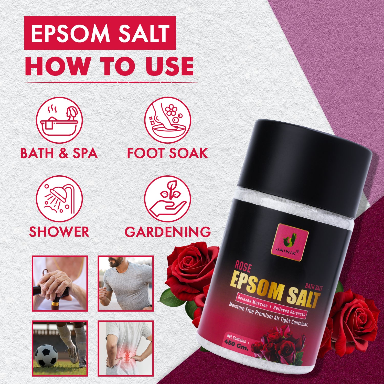 Rose Bath/Epsom Salt & Magnesium Sulphate For Muscle Relaxation