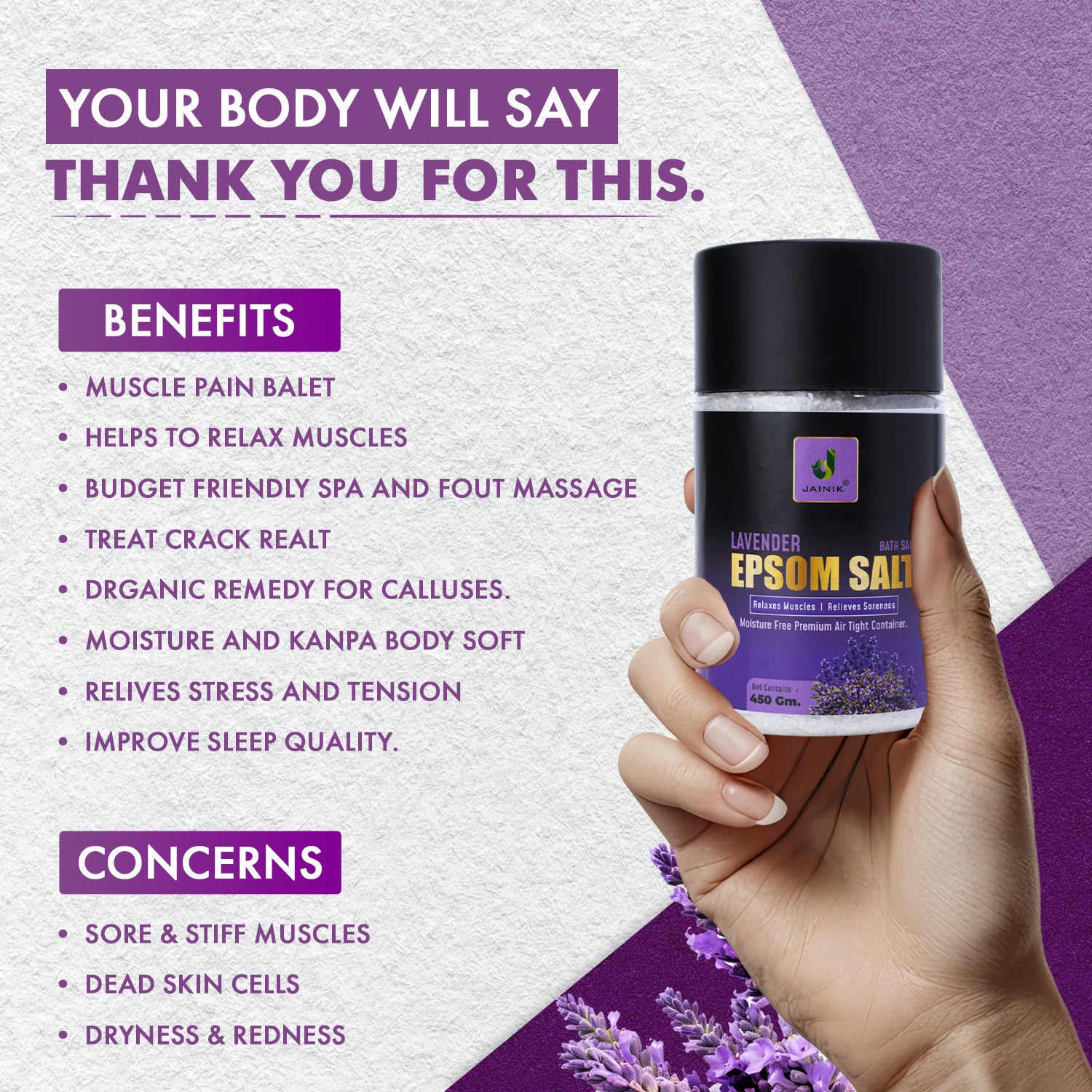 Lavender Bath/Epsom Salt & Magnesium Sulphate For Muscle Relaxation