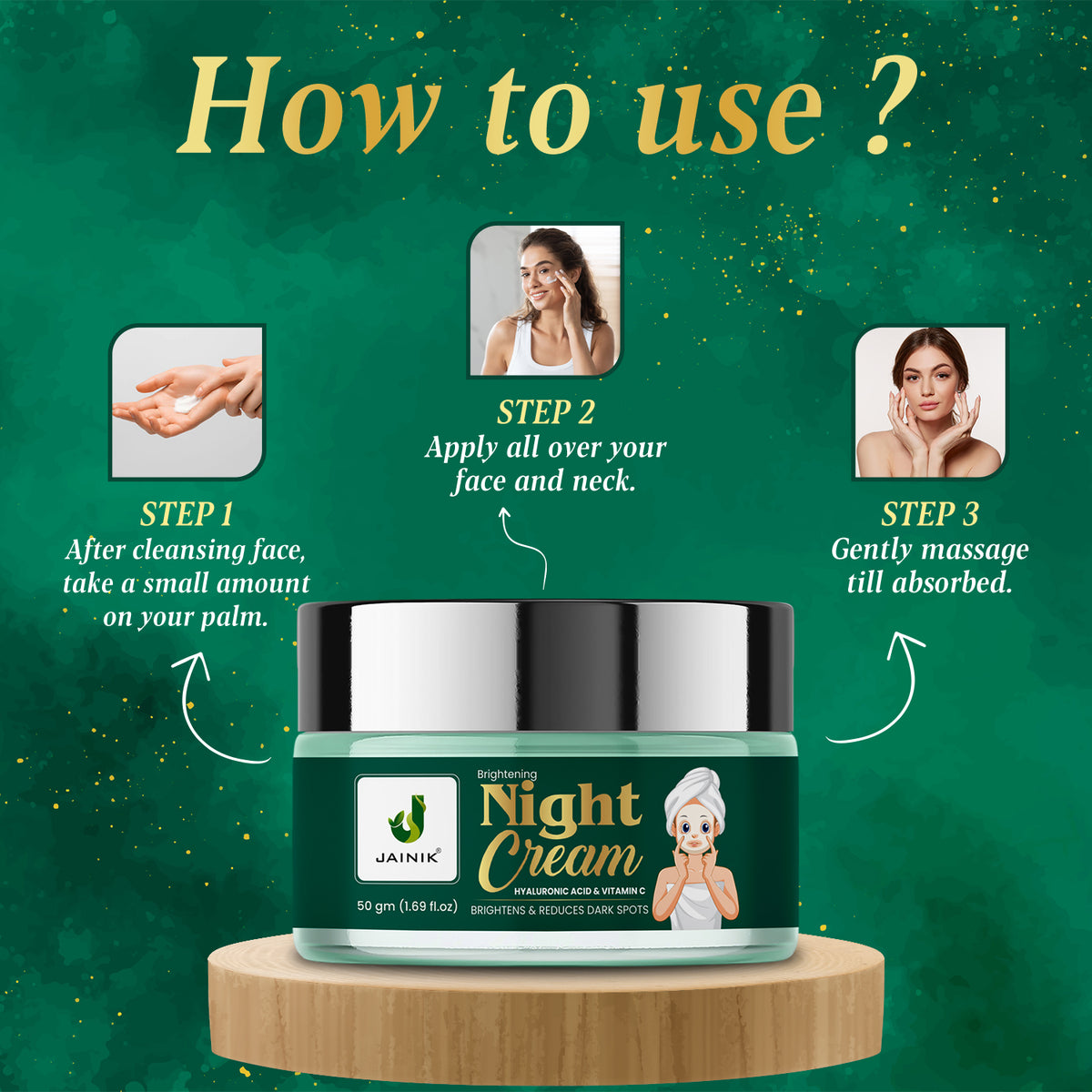 Brightening Night Cream Hyaluronic Acid & Vitamin C Brightens & Reduces Dark Spots (50 gm)