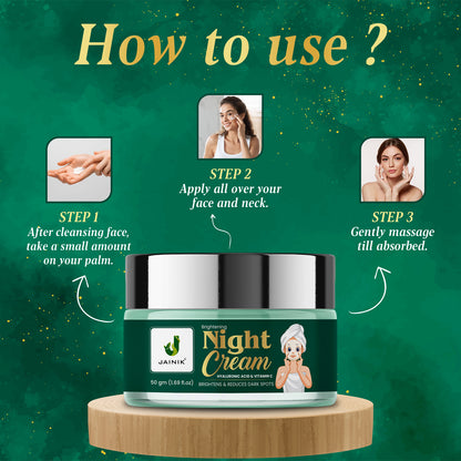 Brightening Night Cream Hyaluronic Acid & Vitamin C Brightens & Reduces Dark Spots (50 gm)